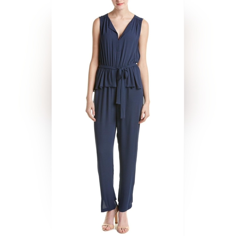 BCBGMAXAZRIA Giovanna Navy Peplum Jumpsuit Small Wedding Guest